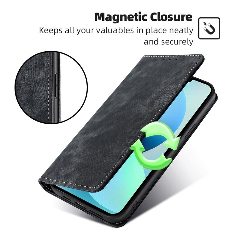 For Motorola Edge 5G 2024 RFID Anti-theft Brush Magnetic Leather Phone Case(Black) - Motorola Cases by buy2fix | Online Shopping UK | buy2fix