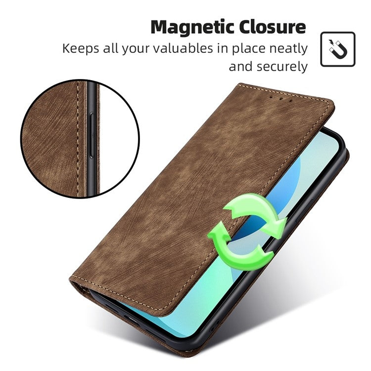 For Motorola Edge 5G 2024 RFID Anti-theft Brush Magnetic Leather Phone Case(Brown) - Motorola Cases by buy2fix | Online Shopping UK | buy2fix