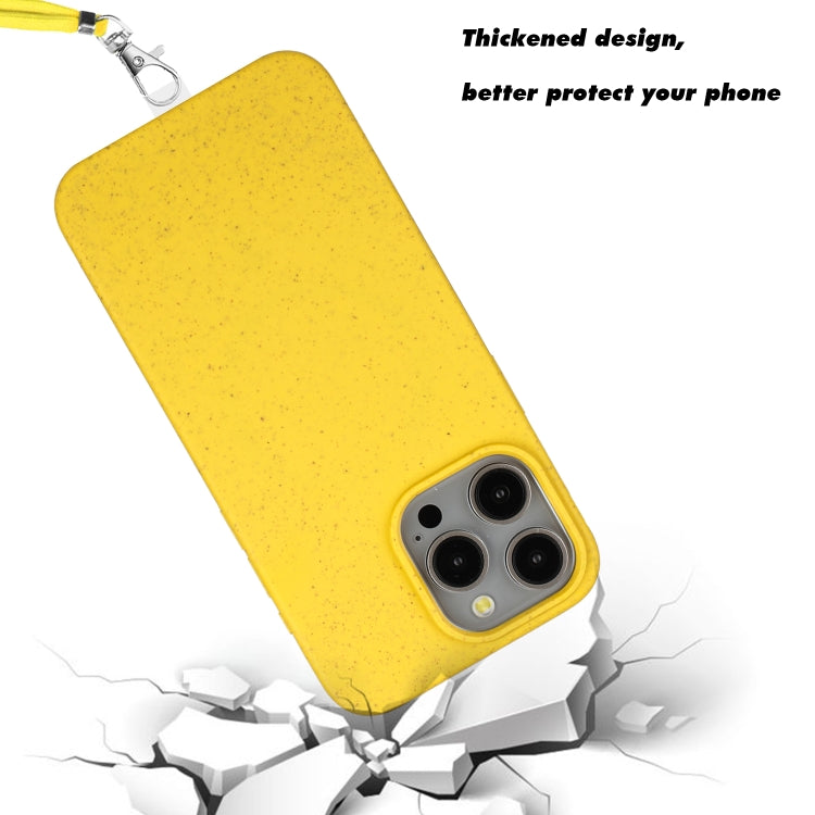 For iPhone 15 Pro Wheat MagSafe Magnetic Straw Material + TPU Phone Case with Lanyard(Yellow) - iPhone 15 Pro Cases by buy2fix | Online Shopping UK | buy2fix