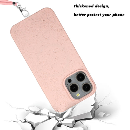 For iPhone 14 Pro Max Wheat MagSafe Magnetic Straw Material + TPU Phone Case with Lanyard(Pink) - iPhone 14 Pro Max Cases by buy2fix | Online Shopping UK | buy2fix