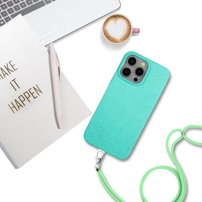 For iPhone 11 Pro Max Wheat MagSafe Magnetic Straw Material + TPU Phone Case with Lanyard(Green) - iPhone 11 Pro Max Cases by buy2fix | Online Shopping UK | buy2fix