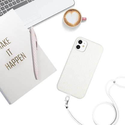 For iPhone 11 Wheat MagSafe Magnetic Straw Material + TPU Phone Case with Lanyard(White) - iPhone 11 Cases by buy2fix | Online Shopping UK | buy2fix