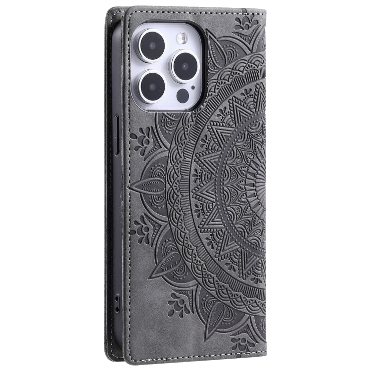 For iPhone 16 Pro Max Totem Embossed Magnetic Leather Phone Case(Grey) - iPhone 16 Pro Max Cases by buy2fix | Online Shopping UK | buy2fix