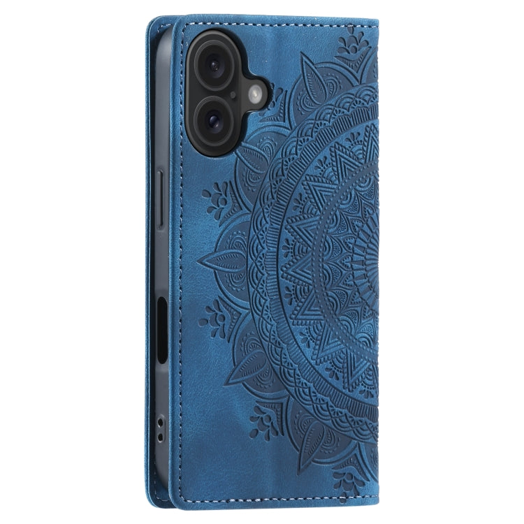 For iPhone 16 Plus Totem Embossed Magnetic Leather Phone Case(Blue) - iPhone 16 Plus Cases by buy2fix | Online Shopping UK | buy2fix