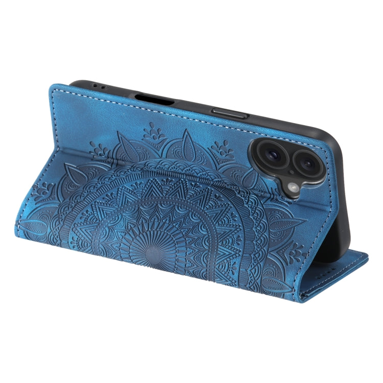 For iPhone 16 Plus Totem Embossed Magnetic Leather Phone Case(Blue) - iPhone 16 Plus Cases by buy2fix | Online Shopping UK | buy2fix