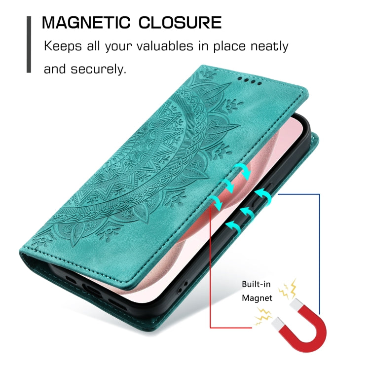 For iPhone 16 Plus Totem Embossed Magnetic Leather Phone Case(Green) - iPhone 16 Plus Cases by buy2fix | Online Shopping UK | buy2fix