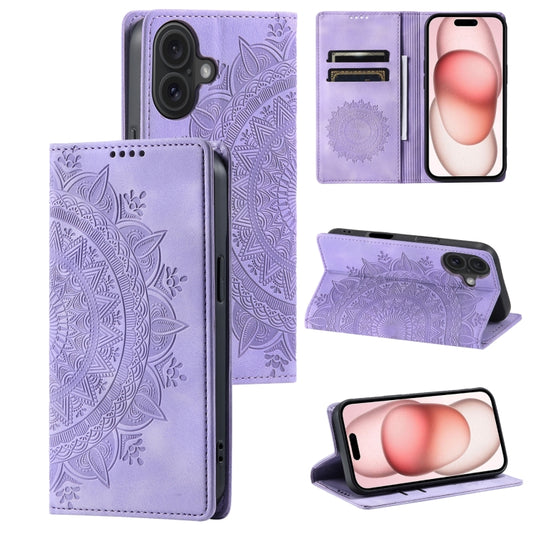 For iPhone 16 Plus Totem Embossed Magnetic Leather Phone Case(Purple) - iPhone 16 Plus Cases by buy2fix | Online Shopping UK | buy2fix