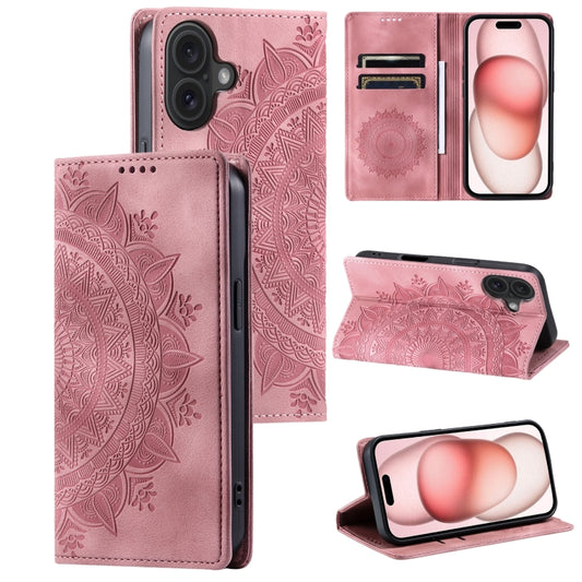 For iPhone 16 Totem Embossed Magnetic Leather Phone Case(Rose Gold) - iPhone 16 Cases by buy2fix | Online Shopping UK | buy2fix