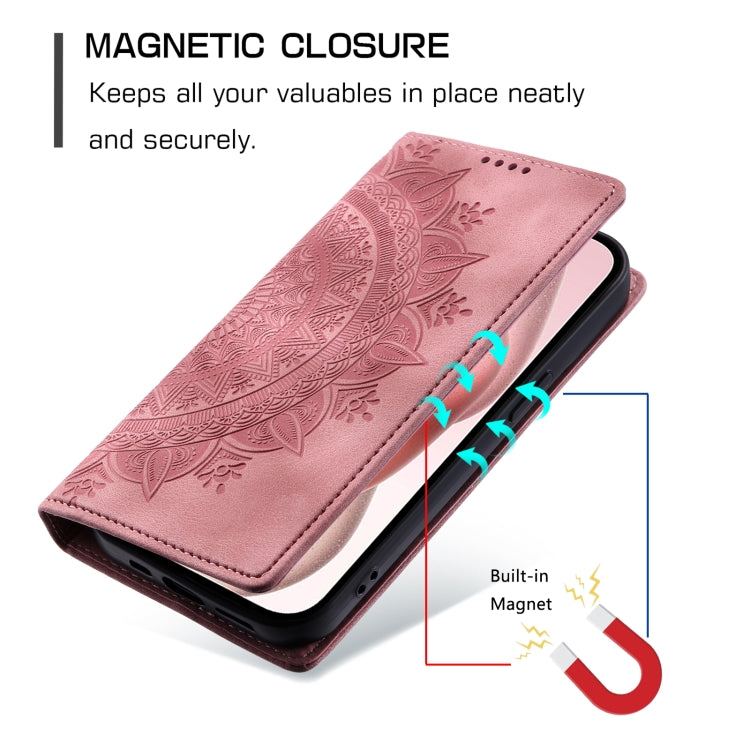 For iPhone 16 Totem Embossed Magnetic Leather Phone Case(Rose Gold) - iPhone 16 Cases by buy2fix | Online Shopping UK | buy2fix