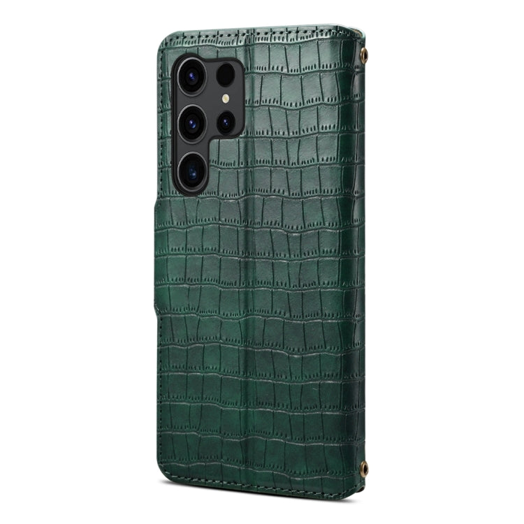 For Samsung Galaxy S24 Ultra 5G Denior Crocodile Texture Oil Edge Leather Phone Case(Green) - Galaxy S24 Ultra 5G Cases by Denior | Online Shopping UK | buy2fix