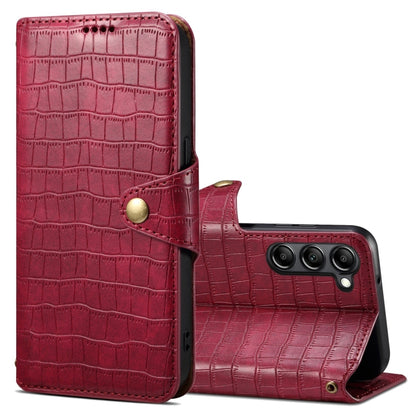 For Samsung Galaxy S24+ 5G Denior Crocodile Texture Oil Edge Leather Phone Case(Rose Red) - Galaxy S24+ 5G Cases by Denior | Online Shopping UK | buy2fix