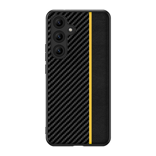 For Samsung Galaxy S25 5G Ultra-thin Carbon Fiber Texture Splicing Phone Case(Yellow) - Galaxy S25 5G Cases by buy2fix | Online Shopping UK | buy2fix