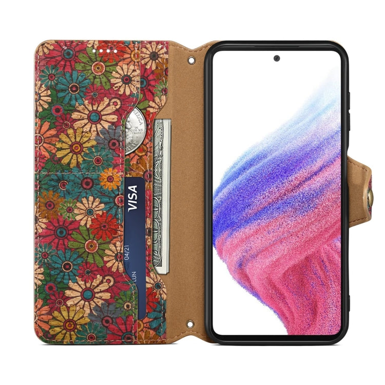 For Samsung Galaxy S24 5G Denior Flower Language Series Cork Fabric Oil Edge Leather Phone Case(Spring) - Galaxy S24 5G Cases by Denior | Online Shopping UK | buy2fix