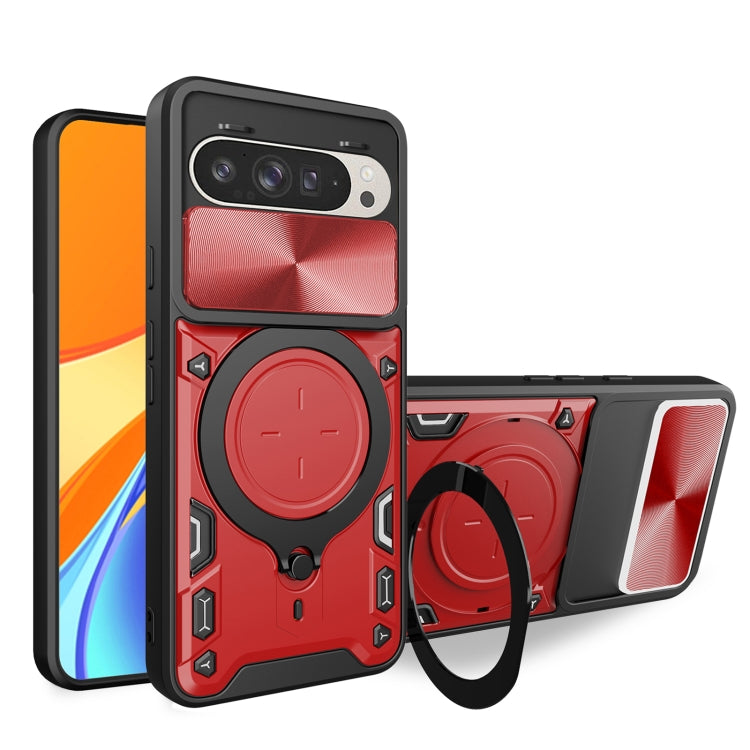 For Google Pixel 9 / 9 Pro CD Texture Sliding Camshield Magnetic Holder Phone Case(Red) - Google Cases by buy2fix | Online Shopping UK | buy2fix