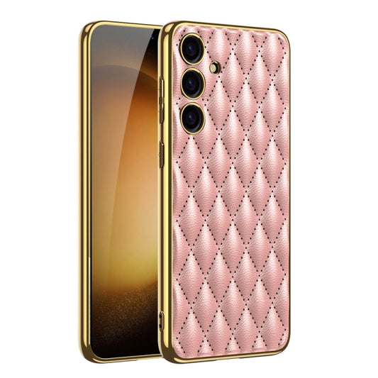 For Samsung Galaxy S24 5G GKK Rhombus Pattern Electroplating Plain PU Phone Case(Pink) - Galaxy S24 5G Cases by GKK | Online Shopping UK | buy2fix