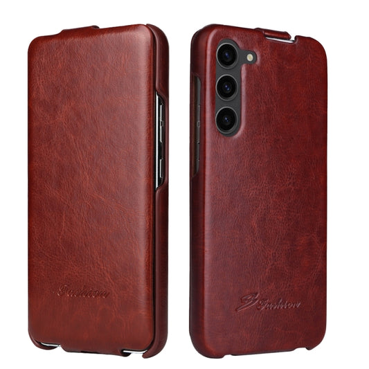 For Samsung Galaxy S24 5G Fierre Shann 64 Texture Vertical Flip PU Leather Phone Case(Brown) - Galaxy S24 5G Cases by FIERRE SHANN | Online Shopping UK | buy2fix