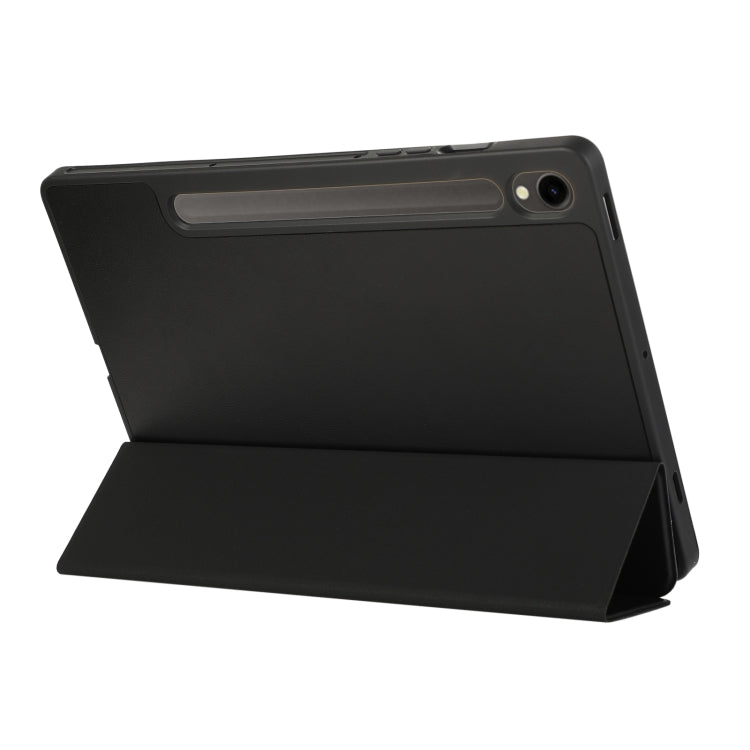 For Samsung Galaxy Tab S9 3-Fold Pure Color TPU Leather Tablet Case with Pen Slot(Black) - Galaxy Tab S9 Cases by buy2fix | Online Shopping UK | buy2fix