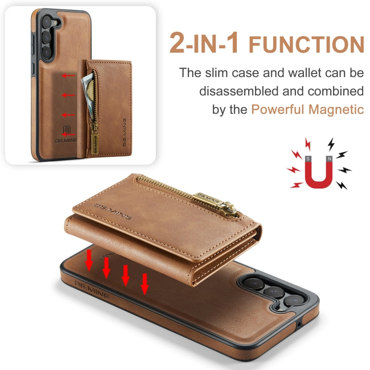 For Samsung Galaxy S23 DG.MING M5 Series Zip RFID Multi Card Detachable Leather Phone Case(Brown) - Galaxy S23 5G Cases by DG.MING | Online Shopping UK | buy2fix