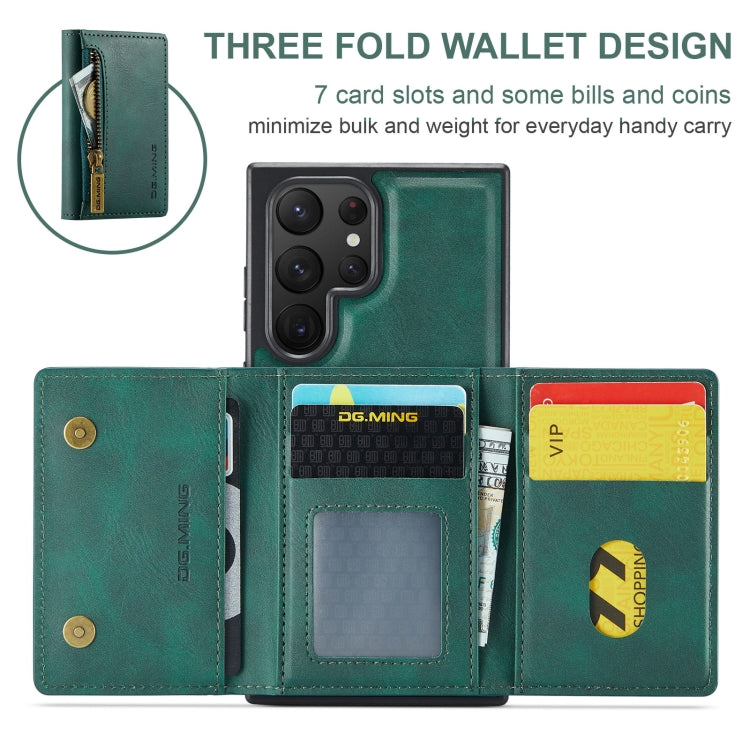 For Samsung Galaxy S22 Ultra DG.MING M5 Series Zip RFID Multi Card Detachable Leather Phone Case(Green) - Galaxy S22 Ultra 5G Cases by DG.MING | Online Shopping UK | buy2fix