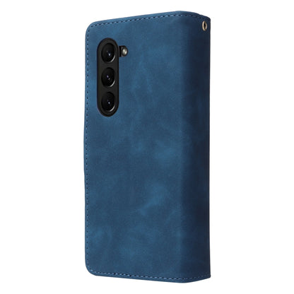 For Samsung Galaxy Z Fold5 Multifunctional Frosted Zipper Wallet Leather Phone Case(Blue) - Galaxy Z Fold5 Cases by buy2fix | Online Shopping UK | buy2fix