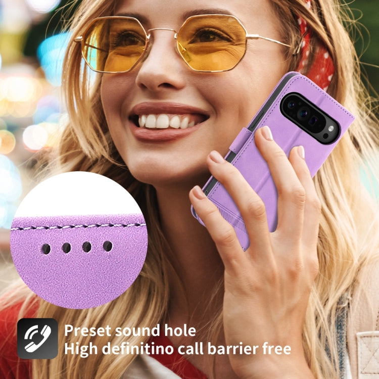 For Google Pixel 9 Pro Dierfeng Dream Line TPU + PU Leather Phone Case(Purple) - Google Cases by buy2fix | Online Shopping UK | buy2fix