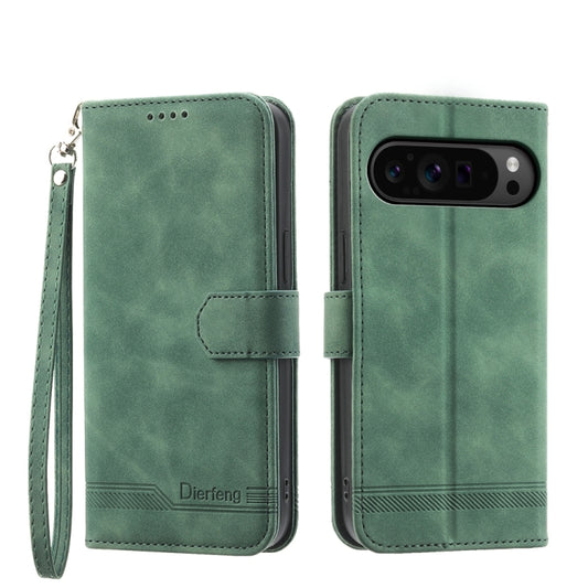 For Google Pixel 9 Pro Dierfeng Dream Line TPU + PU Leather Phone Case(Green) - Google Cases by buy2fix | Online Shopping UK | buy2fix