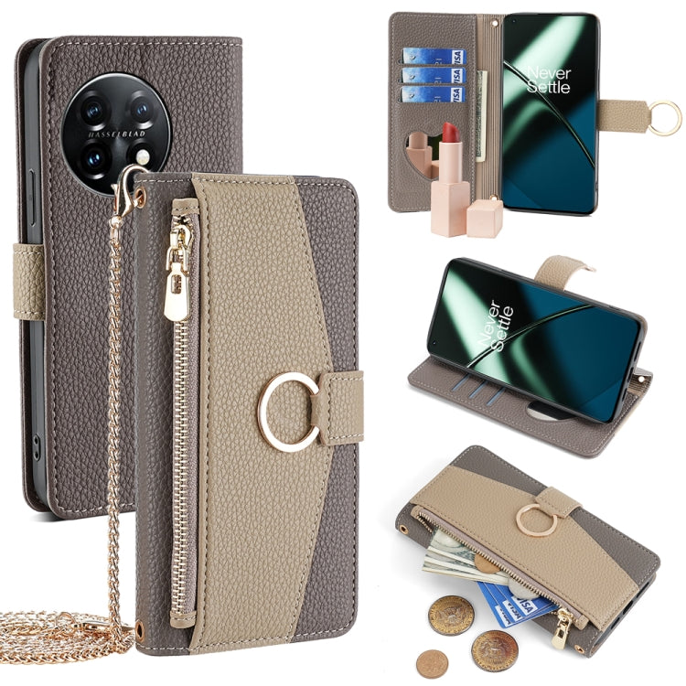 For OnePlus 11 Crossbody Litchi Texture Leather Phone Case(Grey) - OnePlus Cases by buy2fix | Online Shopping UK | buy2fix