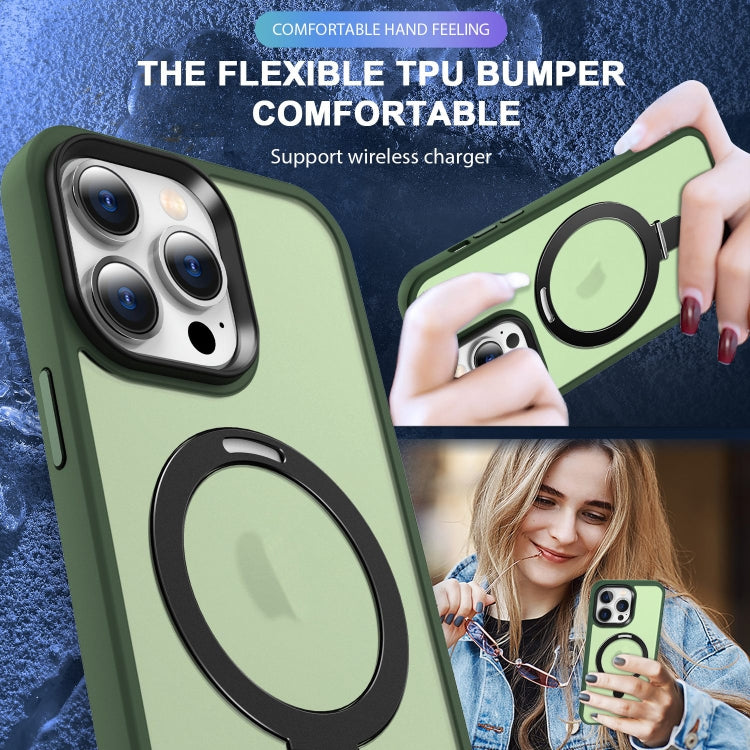 For iPhone 13 Pro MagSafe Holder Skin-feel PC Hybrid TPU Phone Case(Green) - iPhone 13 Pro Cases by buy2fix | Online Shopping UK | buy2fix