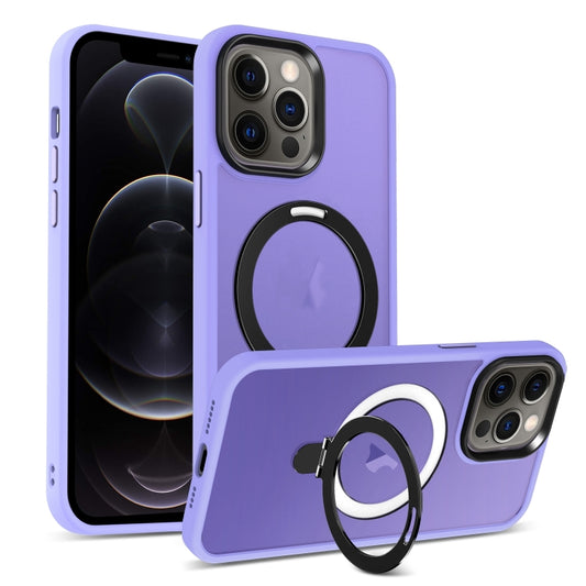 For iPhone 12 Pro MagSafe Holder Skin-feel PC Hybrid TPU Phone Case(Purple) - iPhone 12 / 12 Pro Cases by buy2fix | Online Shopping UK | buy2fix