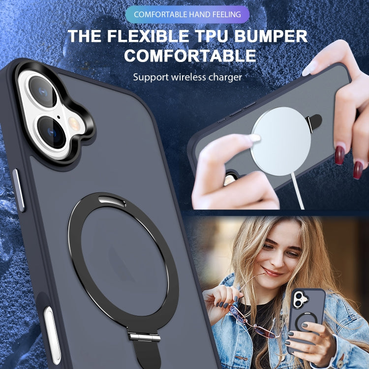 For iPhone 16 Plus MagSafe Holder Skin-feel PC Hybrid TPU Phone Case(Dark Blue) - iPhone 16 Plus Cases by buy2fix | Online Shopping UK | buy2fix