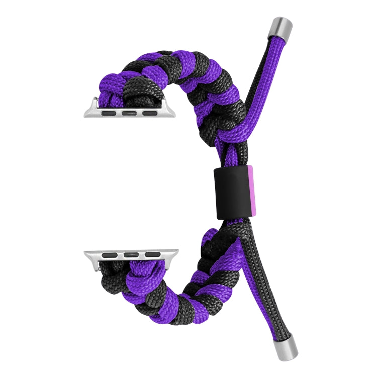 For Apple Watch Ultra 49mm Paracord Fishtail Braided Silicone Bead Watch Band(Black Purple) - Watch Bands by buy2fix | Online Shopping UK | buy2fix