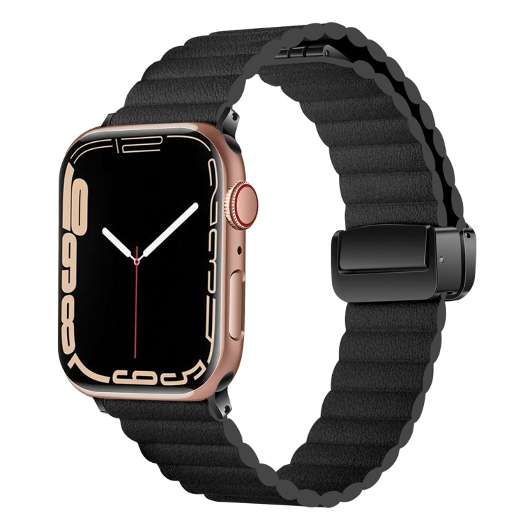 For Apple Watch Series 9 41mm Water Ripple Magnetic Folding Buckle Watch Band, Style: Bold Version(Black) - Watch Bands by buy2fix | Online Shopping UK | buy2fix