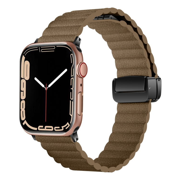 For Apple Watch Series 8 45mm Water Ripple Magnetic Folding Buckle Watch Band, Style: Bold Version(Brown) - Watch Bands by buy2fix | Online Shopping UK | buy2fix