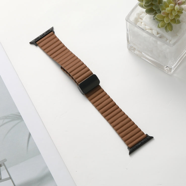 For Apple Watch SE 40mm Water Ripple Magnetic Folding Buckle Watch Band, Style: Bold Version(Brown) - Watch Bands by buy2fix | Online Shopping UK | buy2fix