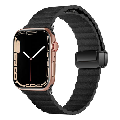 For Apple Watch Series 6 40mm Water Ripple Magnetic Folding Buckle Watch Band, Style: Bold Version(Black) - Watch Bands by buy2fix | Online Shopping UK | buy2fix