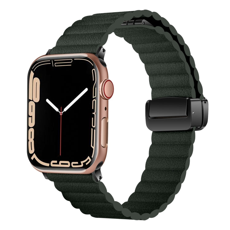 For Apple Watch 42mm Water Ripple Magnetic Folding Buckle Watch Band, Style: Bold Version(Dark Green) - Watch Bands by buy2fix | Online Shopping UK | buy2fix