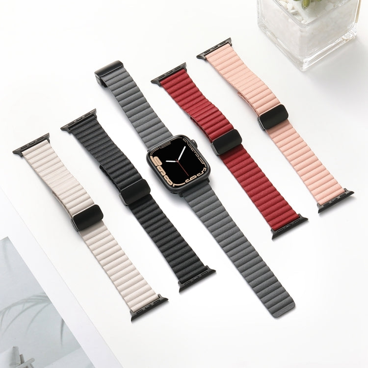 For Apple Watch Series 9 41mm Water Ripple Magnetic Folding Buckle Watch Band, Style: Bold Version(Wine Red) - Watch Bands by buy2fix | Online Shopping UK | buy2fix