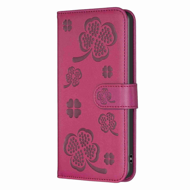 For Xiaomi Redmi Note 13 Four-leaf Embossed Leather Phone Case(Rose Red) - Note 13 Cases by buy2fix | Online Shopping UK | buy2fix