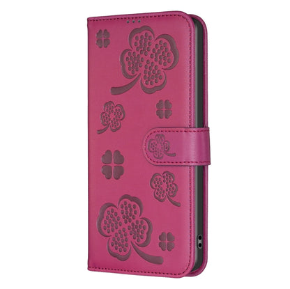 For Xiaomi Redmi A3 Four-leaf Embossed Leather Phone Case(Rose Red) - Xiaomi Cases by buy2fix | Online Shopping UK | buy2fix