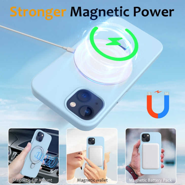 For iPhone 15 Plus MagSafe Magnetic Liquid Silicone Phone Case with Ring Holder(Sky Blue) - iPhone 15 Plus Cases by buy2fix | Online Shopping UK | buy2fix