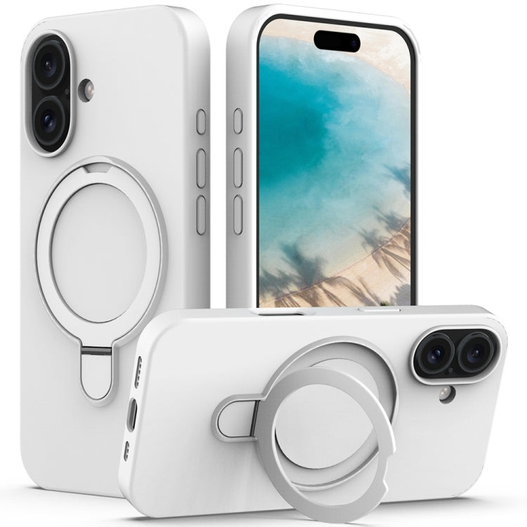 For iPhone 16 Plus Liquid Silicone MagSafe Magnetic Phone Case with Ring Holder(White) - iPhone 16 Plus Cases by buy2fix | Online Shopping UK | buy2fix