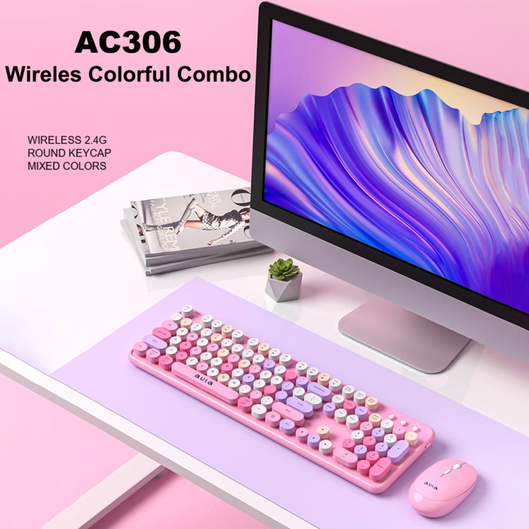 AULA AC306 104 Keys Retro Wireless Keyboard + Mouse Combo Set(Purple Colorful) - Wireless Keyboard by AULA | Online Shopping UK | buy2fix