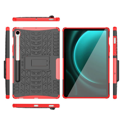 For Samsung Galaxy Tab S9 FE Tire Texture TPU + PC Tablet Case with Holder(Red) - Galaxy Tab S9 FE by buy2fix | Online Shopping UK | buy2fix