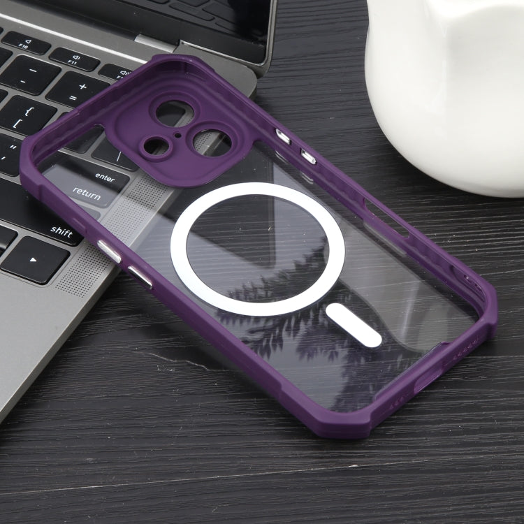 For iPhone 16 Plus Colorful Two-Color Lens Film MagSafe Magnetic Horn Acrylic+TPU Case(Purple) - iPhone 16 Plus Cases by buy2fix | Online Shopping UK | buy2fix