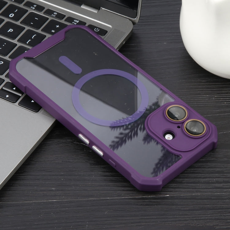 For iPhone 16 Colorful Two-Color Lens Film MagSafe Magnetic Horn Acrylic+TPU Case(Purple) - iPhone 16 Cases by buy2fix | Online Shopping UK | buy2fix