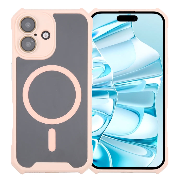 For iPhone 16 Colorful Two-Color Lens Film MagSafe Magnetic Horn Acrylic+TPU Case(Pink) - iPhone 16 Cases by buy2fix | Online Shopping UK | buy2fix