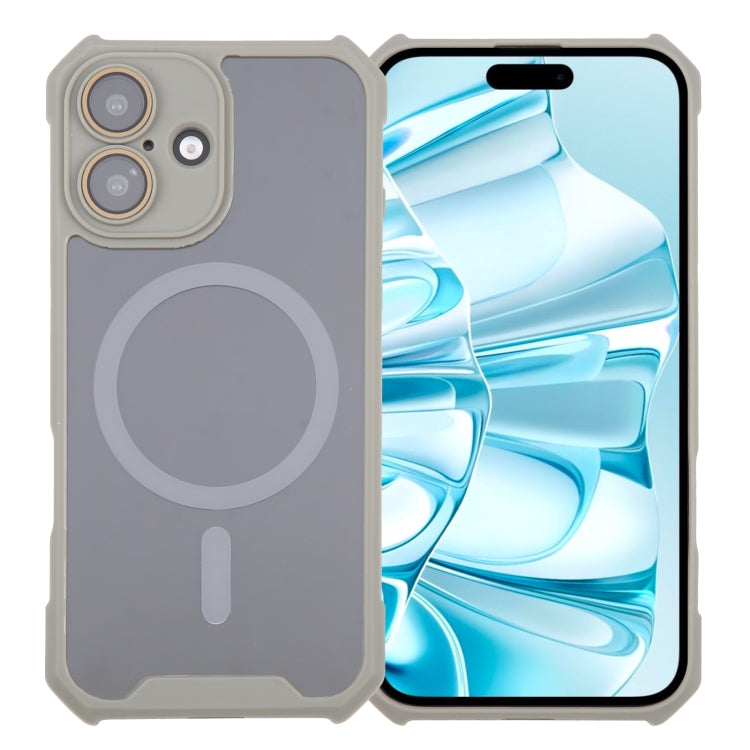 For iPhone 16 Colorful Two-Color Lens Film MagSafe Magnetic Horn Acrylic+TPU Case(Grey) - iPhone 16 Cases by buy2fix | Online Shopping UK | buy2fix