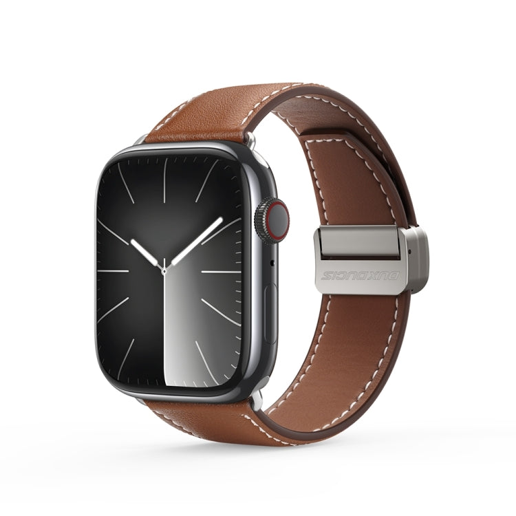 For Apple Watch SE 2023 44mm DUX DUCIS YA Series Magnetic Buckle Genuine Leather Watch Band(Brown) - Watch Bands by DUX DUCIS | Online Shopping UK | buy2fix