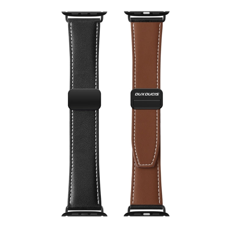 For Apple Watch Ultra 2 49mm DUX DUCIS YA Series Magnetic Buckle Genuine Leather Watch Band(Black) - Watch Bands by DUX DUCIS | Online Shopping UK | buy2fix