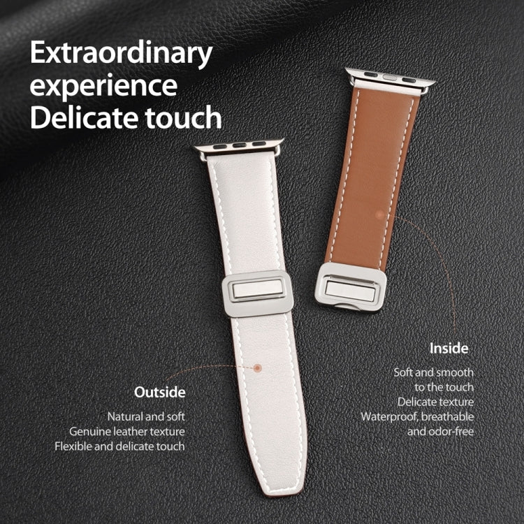 For Apple Watch Series 9 45mm DUX DUCIS YA Series Magnetic Buckle Genuine Leather Watch Band(White) - Watch Bands by DUX DUCIS | Online Shopping UK | buy2fix